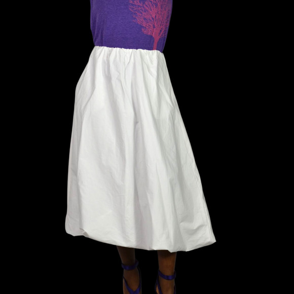 Zara Bubble Midi Skirt White Poplin Balloon Hem Pockets Billowy Elastic Waist XS - Picture 9 of 14